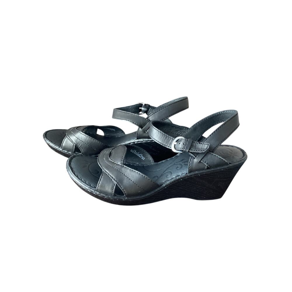 Born Black leather wedge comfort Sandals black womens size 10 strappy‎
